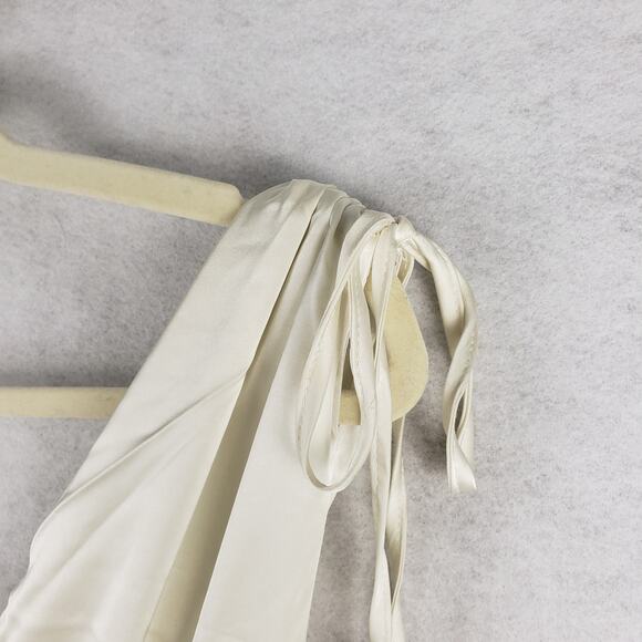 Romantic Size S‎ Plunge Neck Ruched Satin Mini Dress White Etheral Fairycore - Picture 3 of 12